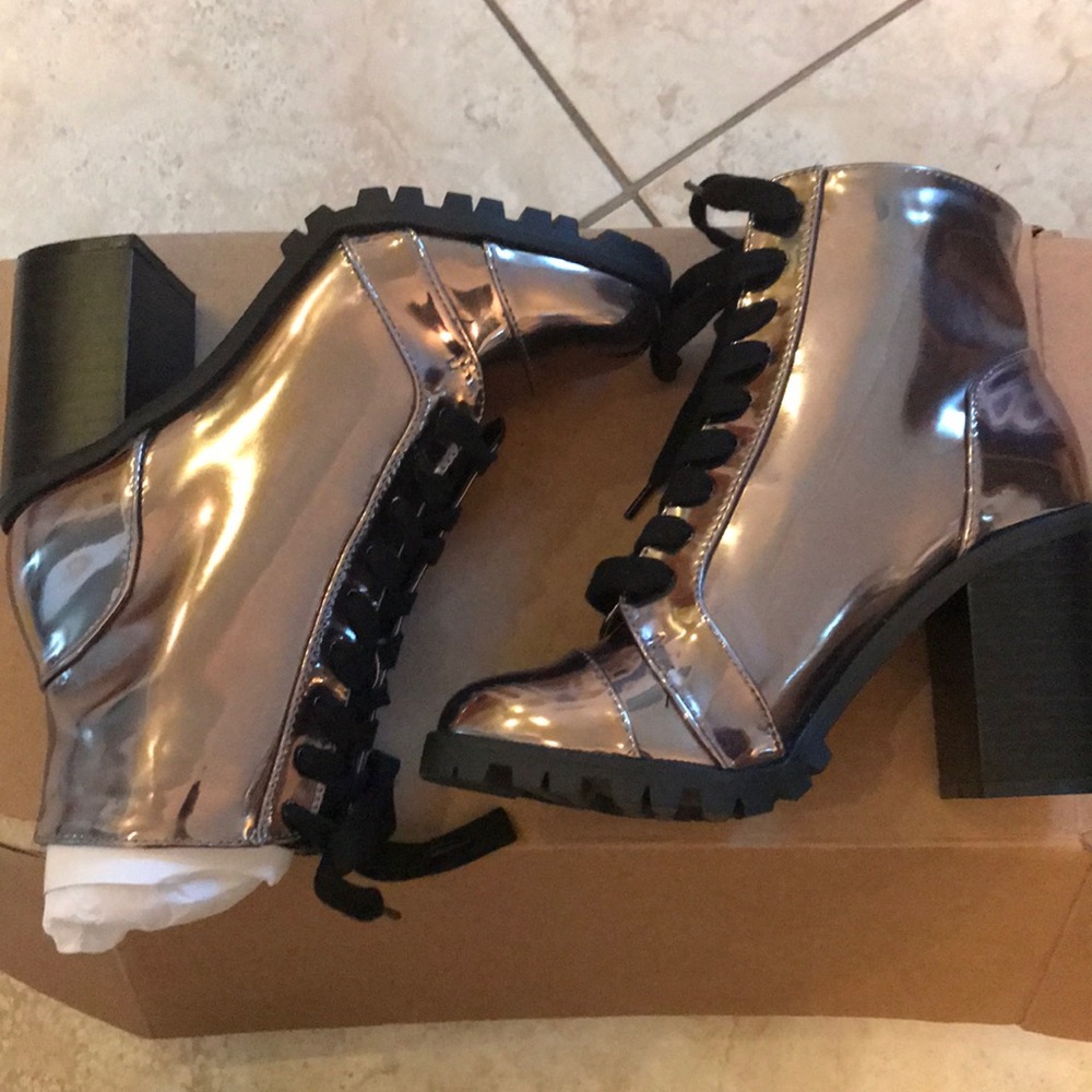 Lace up chrome booties